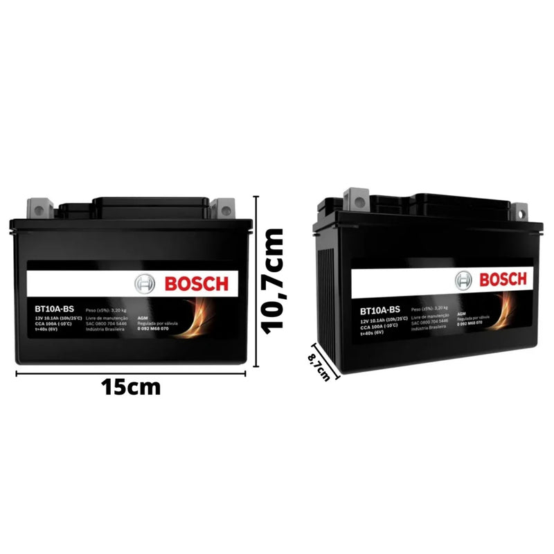 BATERIA BT10A-BS 10Ah 12V 0092M68070 - BOSCH - ORIGINAL